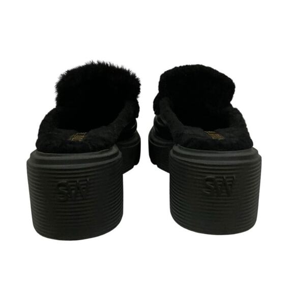 Stuart Weitzman Soho Chill Suede Shearling Loafer Mule Black 9.5B Platform - Picture 9 of 12